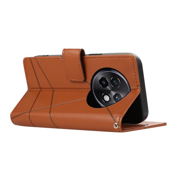 For Realme 13+ PU Genuine Leather Texture Embossed Line Phone Case