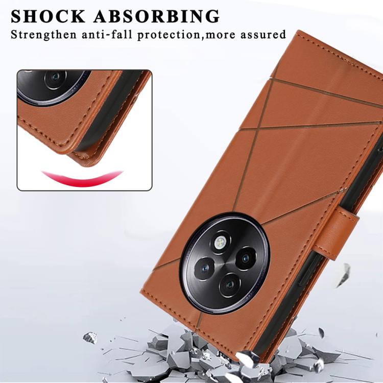 For Realme 13+ PU Genuine Leather Texture Embossed Line Phone Case