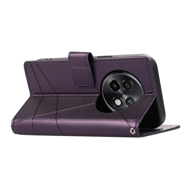 For Realme 13+ PU Genuine Leather Texture Embossed Line Phone Case