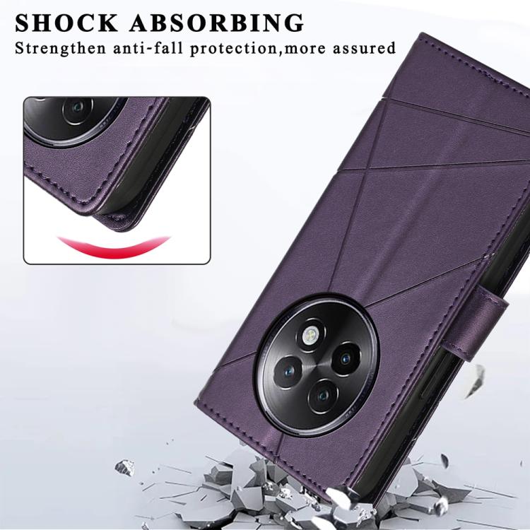 For Realme 13+ PU Genuine Leather Texture Embossed Line Phone Case