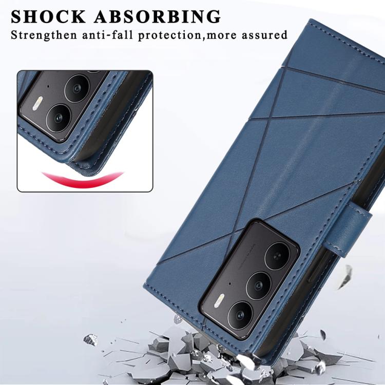 For Realme C75 / Realme 14x PU Genuine Leather Texture Embossed Line Phone Case