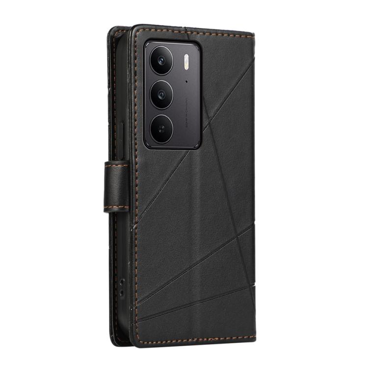 For Realme C75 / Realme 14x PU Genuine Leather Texture Embossed Line Phone Case