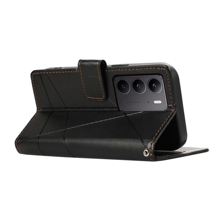 For Realme C75 / Realme 14x PU Genuine Leather Texture Embossed Line Phone Case