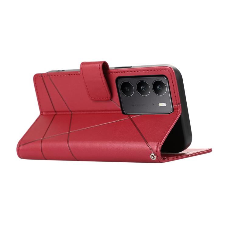 For Realme C75 / Realme 14x PU Genuine Leather Texture Embossed Line Phone Case