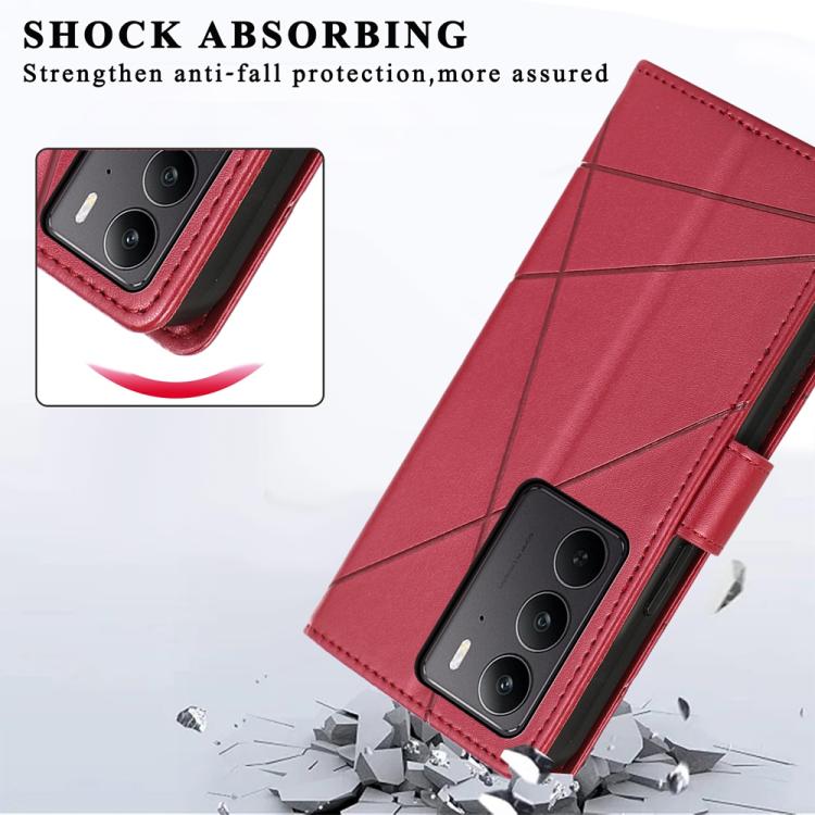For Realme C75 / Realme 14x PU Genuine Leather Texture Embossed Line Phone Case