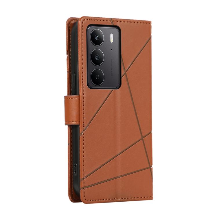 For Realme C75 / Realme 14x PU Genuine Leather Texture Embossed Line Phone Case