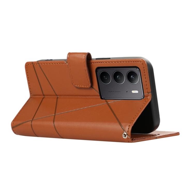 For Realme C75 / Realme 14x PU Genuine Leather Texture Embossed Line Phone Case