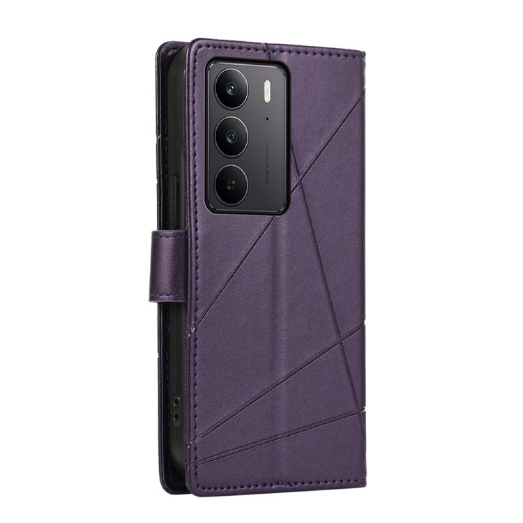 For Realme C75 / Realme 14x PU Genuine Leather Texture Embossed Line Phone Case