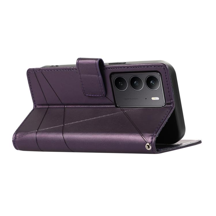 For Realme C75 / Realme 14x PU Genuine Leather Texture Embossed Line Phone Case