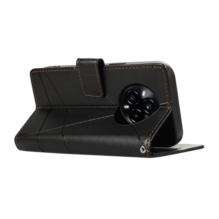 For Realme 14 Pro PU Genuine Leather Texture Embossed Line Phone Case
