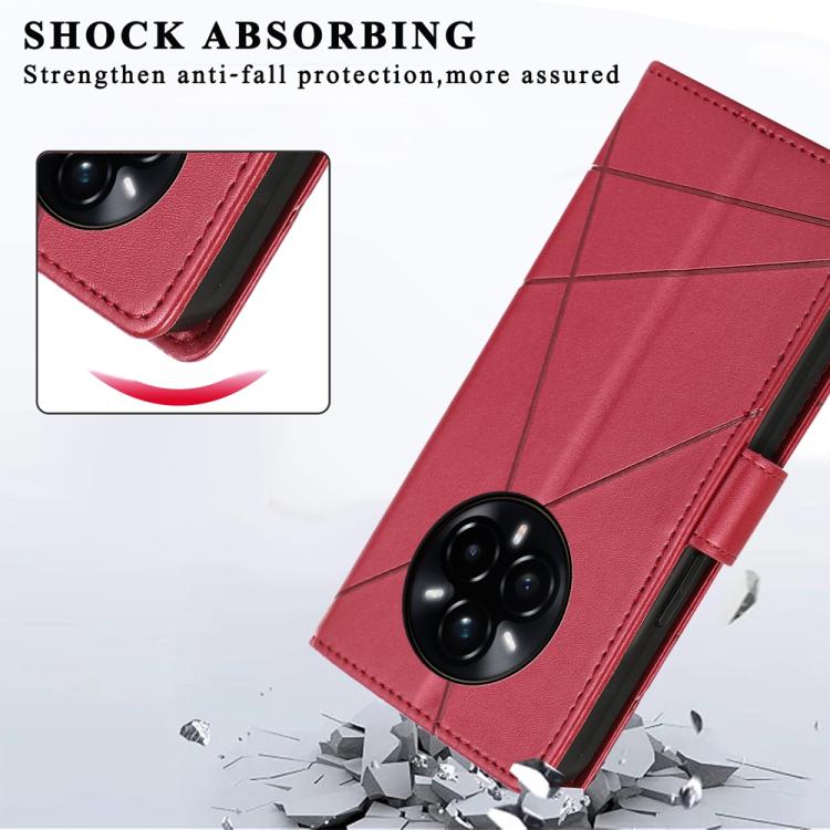 For Realme 14 Pro PU Genuine Leather Texture Embossed Line Phone Case