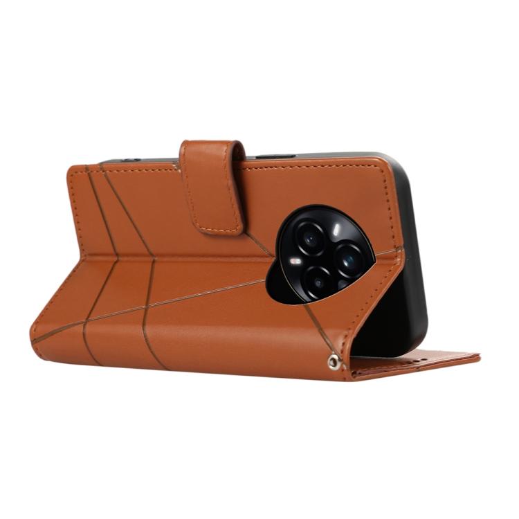 For Realme 14 Pro+ PU Genuine Leather Texture Embossed Line Phone Case