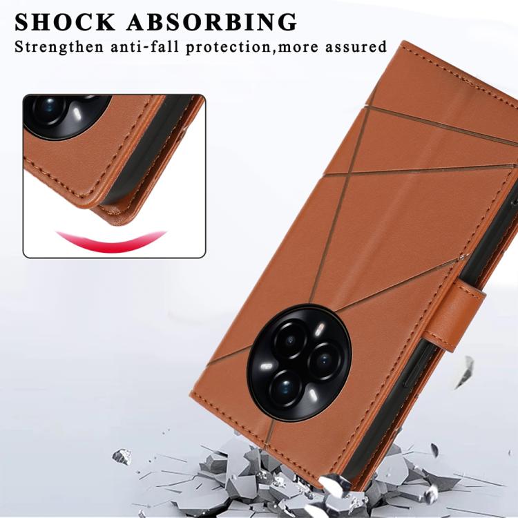 For Realme 14 Pro+ PU Genuine Leather Texture Embossed Line Phone Case