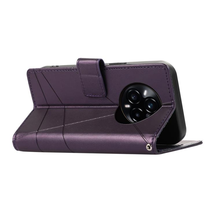 For Realme 14 Pro+ PU Genuine Leather Texture Embossed Line Phone Case
