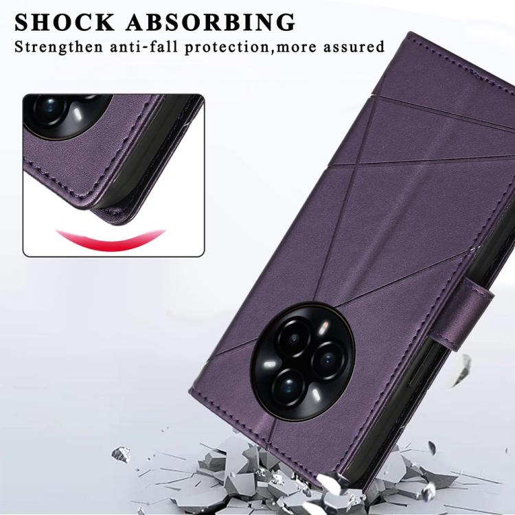 For Realme 14 Pro+ PU Genuine Leather Texture Embossed Line Phone Case