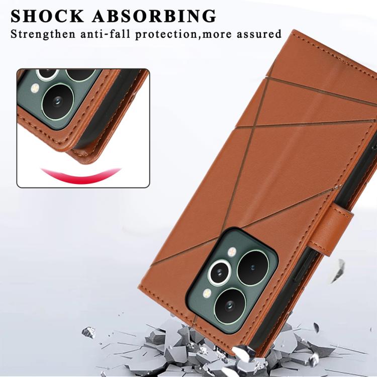 For Realme 15 5G / Realme 15 Pro 5G PU Genuine Leather Texture Embossed Line Phone Case