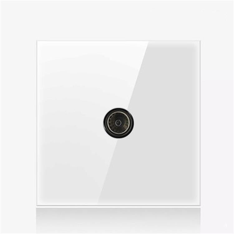 86mm Round LED Tempered Glass Switch Panel, White Round Glass, Style:TV Socket