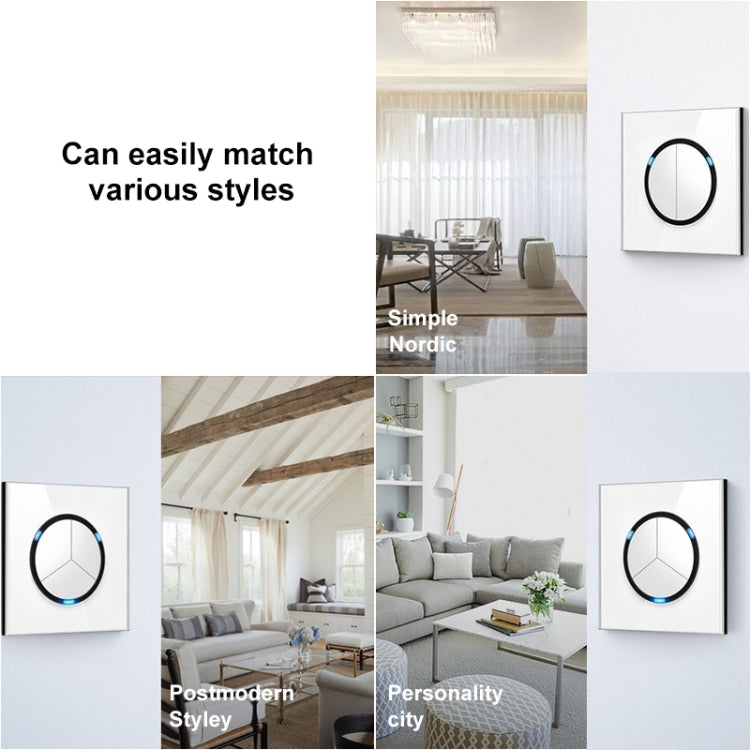 86mm Round LED Tempered Glass Switch Panel, White Round Glass, Style:Telephone-Computer Socket