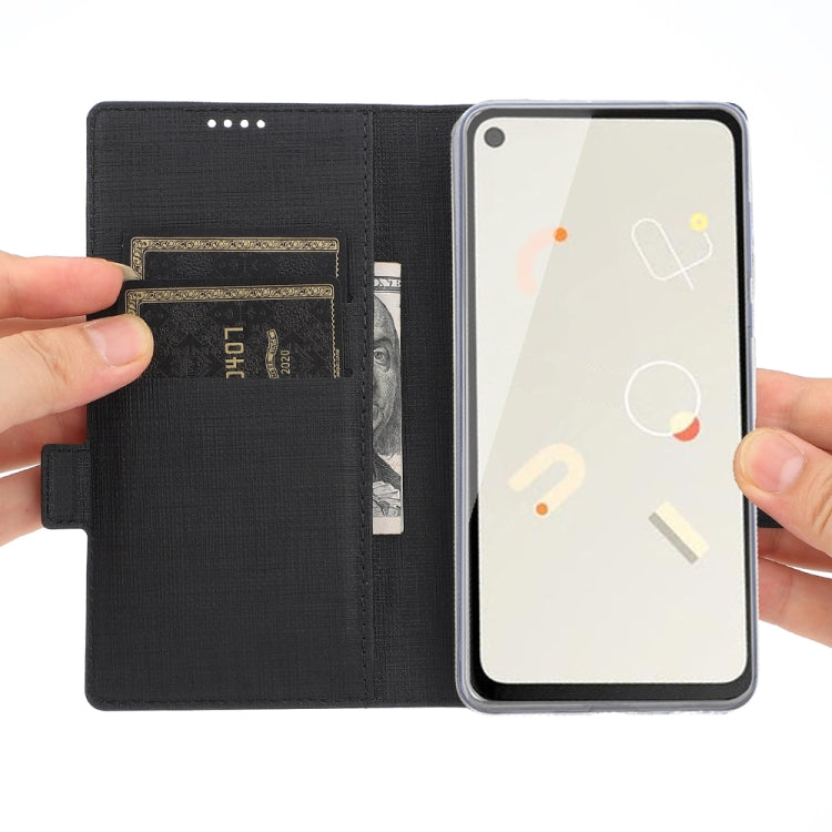 For Google Pixel 4a ViLi Side Button Magnetic Suction Type Shockproof TPU + PU Horizontal Flip Protective Case with Card Slot & Holder & Wallet