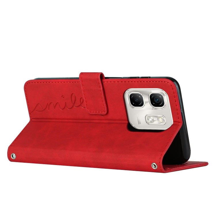 For Infinix Hot 50i Skin Feel Heart Embossed Leather Phone Case with Long Lanyard