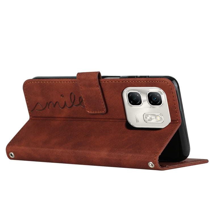 For Infinix Hot 50i Skin Feel Heart Embossed Leather Phone Case with Long Lanyard