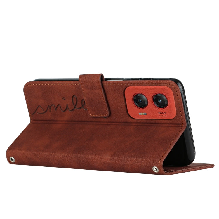 For Motorola Moto G Stylus 5G 2024 Skin Feel Heart Embossed Leather Phone Case with Long Lanyard
