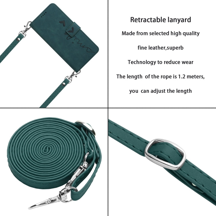 For OPPO A60 4G Skin Feel Heart Embossed Leather Phone Case with Long Lanyard