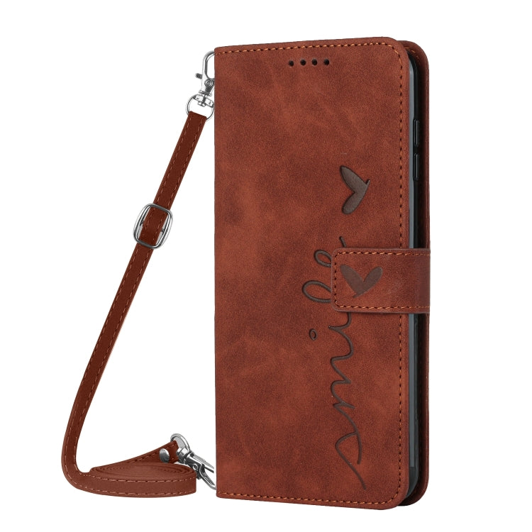 For OPPO A60 4G Skin Feel Heart Embossed Leather Phone Case with Long Lanyard