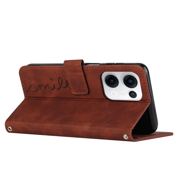 For OPPO Reno13 5G Global Skin Feel Heart Embossed Leather Phone Case with Long Lanyard