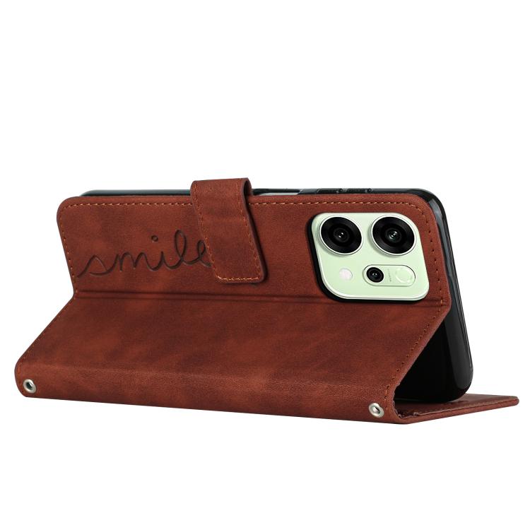 For OPPO Reno14 Pro Global Skin Feel Heart Embossed Leather Phone Case with Long Lanyard