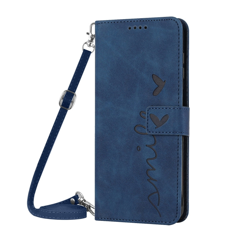For Sony Xperia 1 VI Skin Feel Heart Embossed Leather Phone Case with Long Lanyard