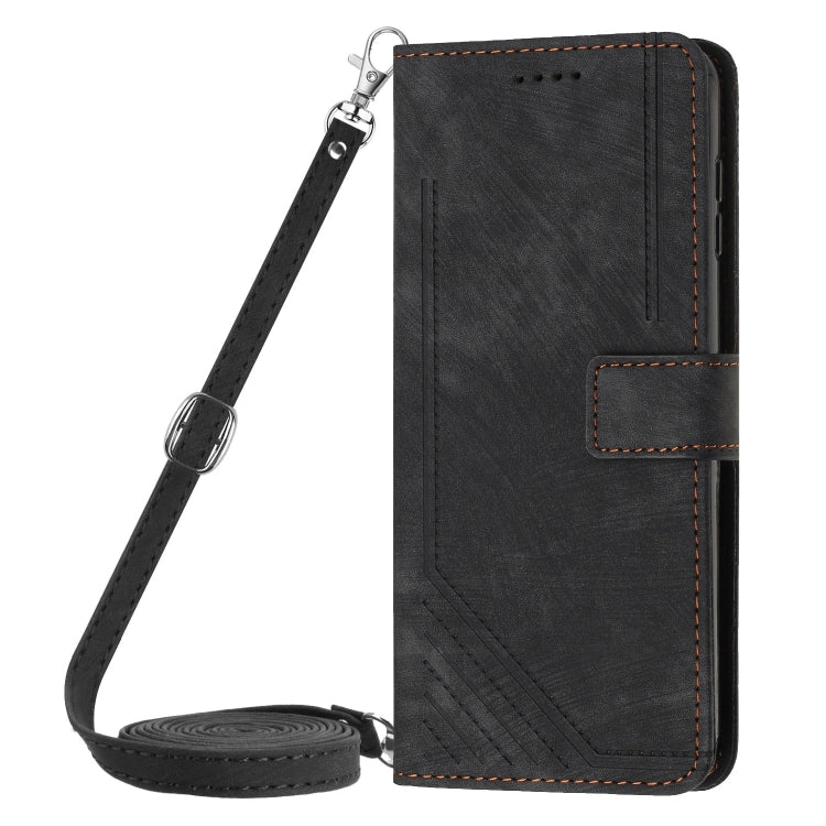 For itel P55+ Skin Feel Stripe Pattern Leather Phone Case with Lanyard