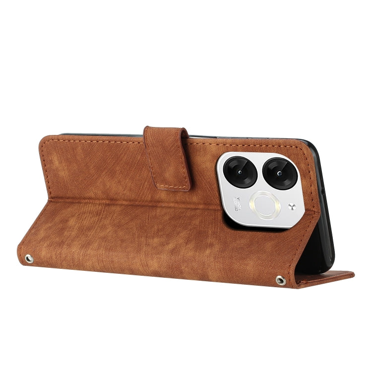 For itel A80 Skin Feel Stripe Pattern Leather Phone Case with Lanyard