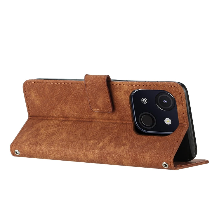 For itel A50C Skin Feel Stripe Pattern Leather Phone Case with Lanyard