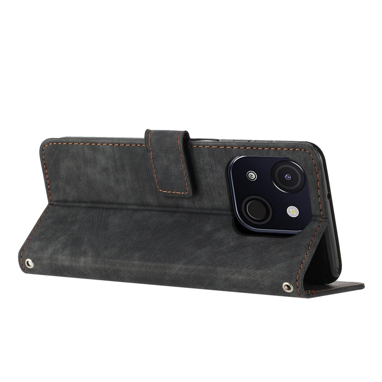 For itel A50C Skin Feel Stripe Pattern Leather Phone Case with Lanyard