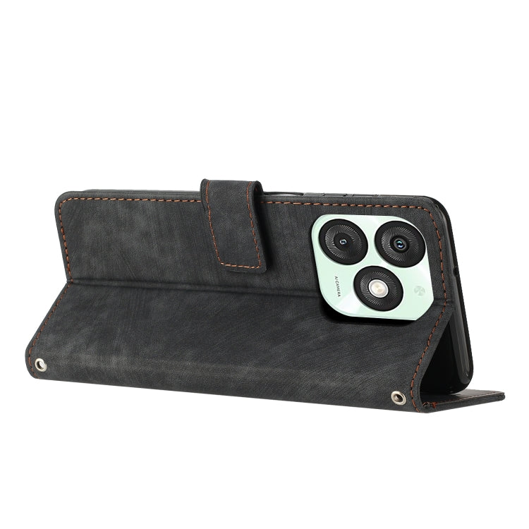 For itel A50 Skin Feel Stripe Pattern Leather Phone Case with Lanyard