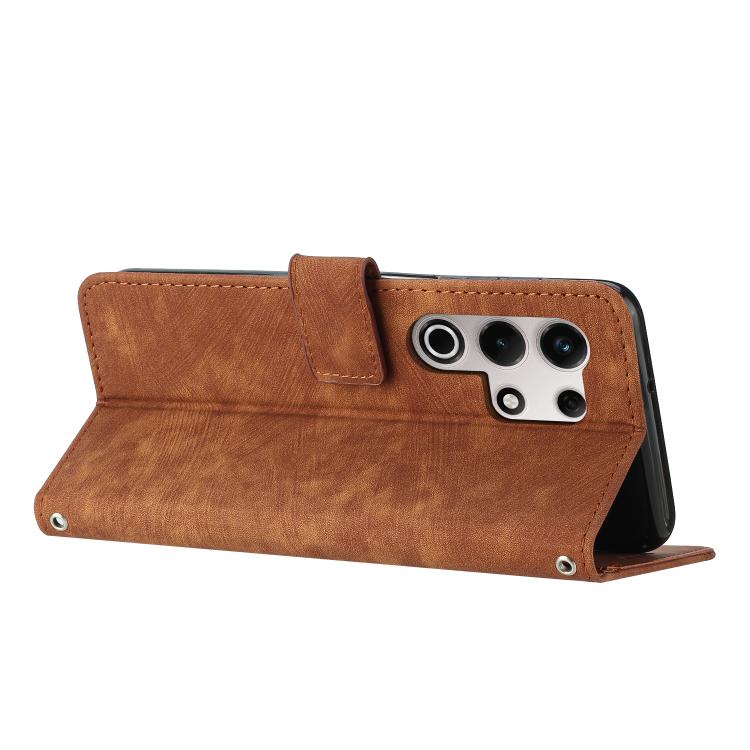 For itel S25 Ultra Skin Feel Stripe Pattern Leather Phone Case with Lanyard