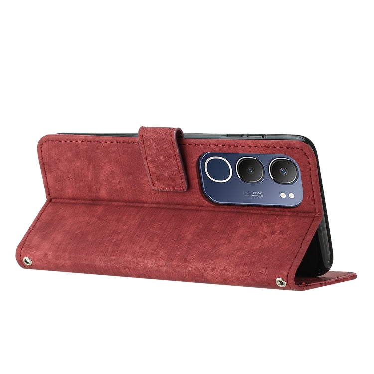 For vivo Y19s Skin Feel Stripe Pattern Leather Phone Case with Lanyard