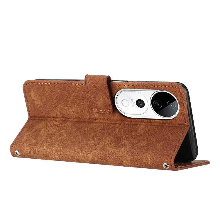 For vivo V40 / V40 Pro / T3 Ultra Skin Feel Stripe Pattern Leather Phone Case with Lanyard