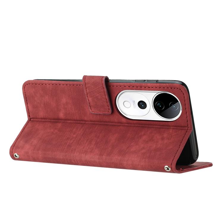 For vivo V40 / V40 Pro / T3 Ultra Skin Feel Stripe Pattern Leather Phone Case with Lanyard