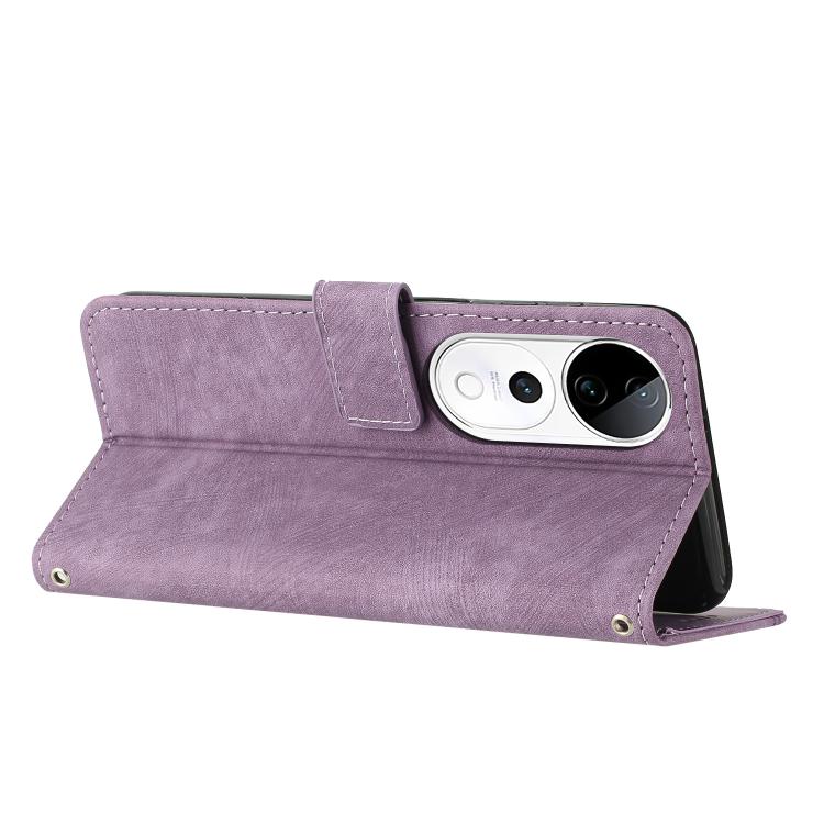 For vivo V40 / V40 Pro / T3 Ultra Skin Feel Stripe Pattern Leather Phone Case with Lanyard