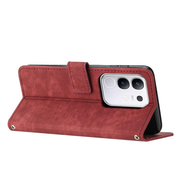 For vivo Y29 4G Skin Feel Stripe Pattern Leather Phone Case with Lanyard
