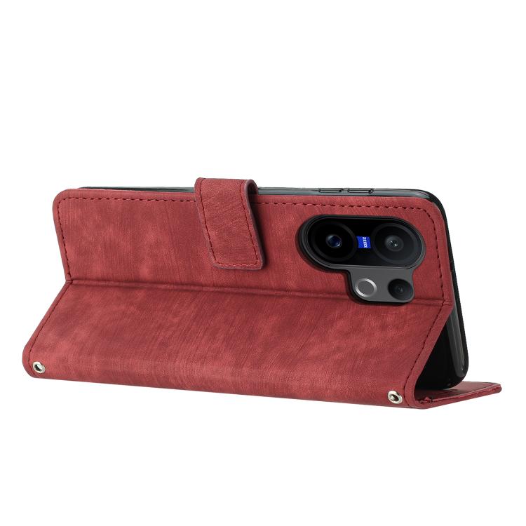 For vivo X200 FE / S30 Pro mini Skin Feel Stripe Pattern Leather Phone Case with Lanyard