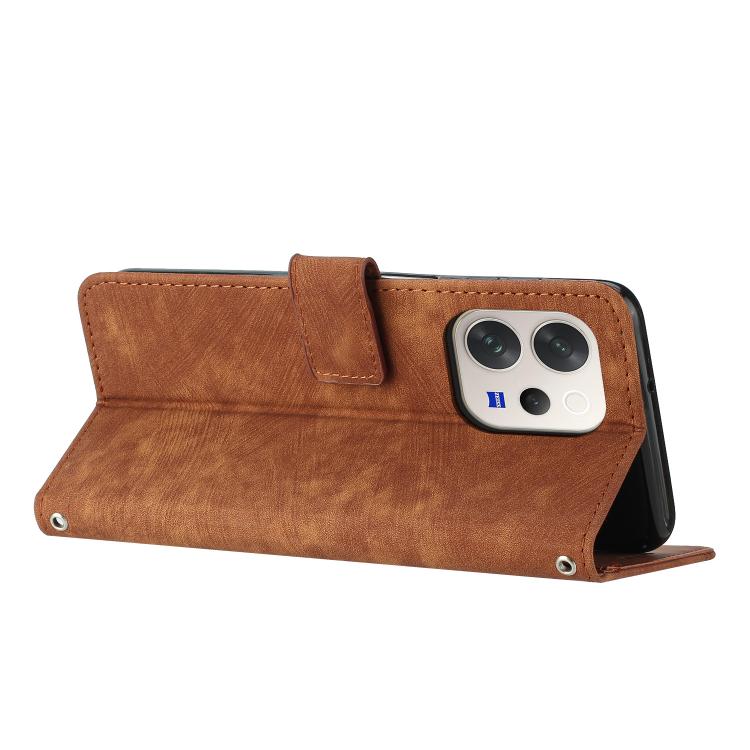 For vivo V70 5G Skin Feel Stripe Pattern Leather Phone Case with Lanyard