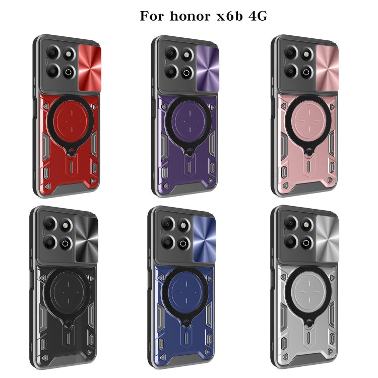 For Honor X6b 4G CD Texture Sliding Camshield Magnetic Holder Phone Case