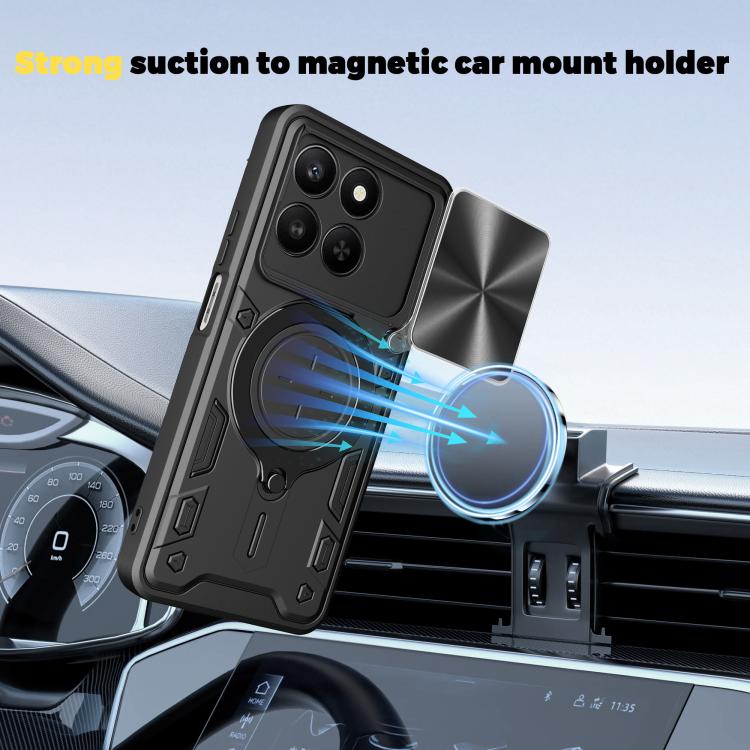For Honor 400 Smart / X7d 5G Global CD Texture Sliding Camshield Magnetic Holder Phone Case