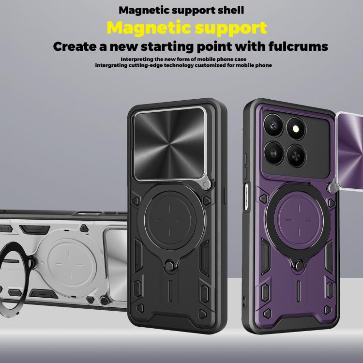 For Honor 400 Smart / X7d 5G Global CD Texture Sliding Camshield Magnetic Holder Phone Case