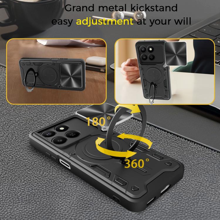 For Honor 400 Smart / X7d 5G Global CD Texture Sliding Camshield Magnetic Holder Phone Case