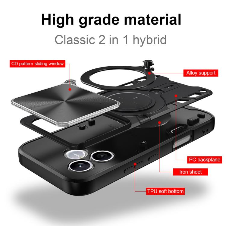 For Honor 600 Lite Global CD Texture Sliding Camshield Magnetic Holder Phone Case