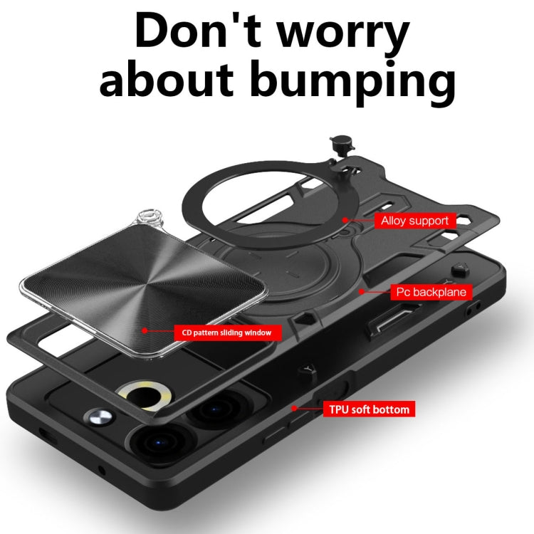 For Tecno Pova 6 Neo 4G CD Texture Sliding Camshield Magnetic Holder Phone Case